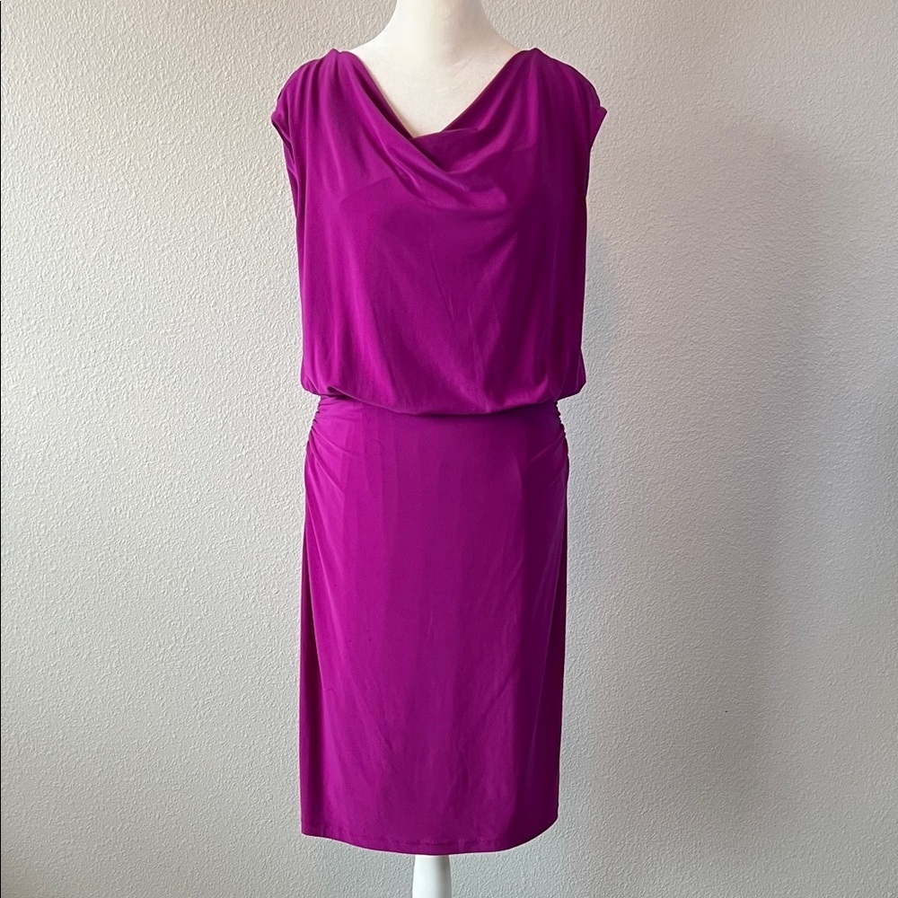 Lauren Ralph Lauren Blouson Cowlneck Jersey Dress Purple Size 10 *Flaw